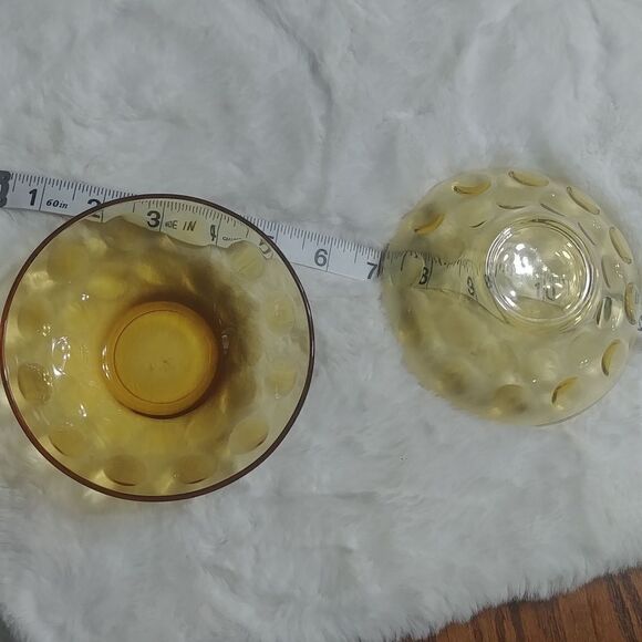Vintage Hazel Atlas Capri Dot Amber Set of 2 "dip" Bowls - Picture 5 of 7